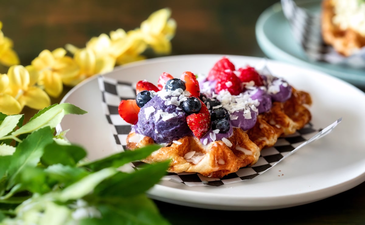 Vegan Ube Mochi Waffles 4